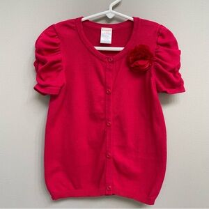 🌹 GYMBOREE Red Puff Sleeve Button Down Cardigan with Flower Accent - Sz S (5/6)